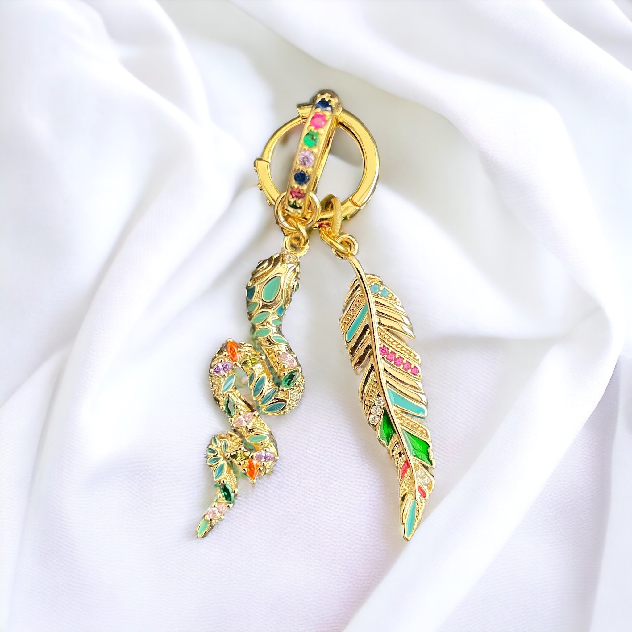 Mini-créoles Colorful Snake and feather